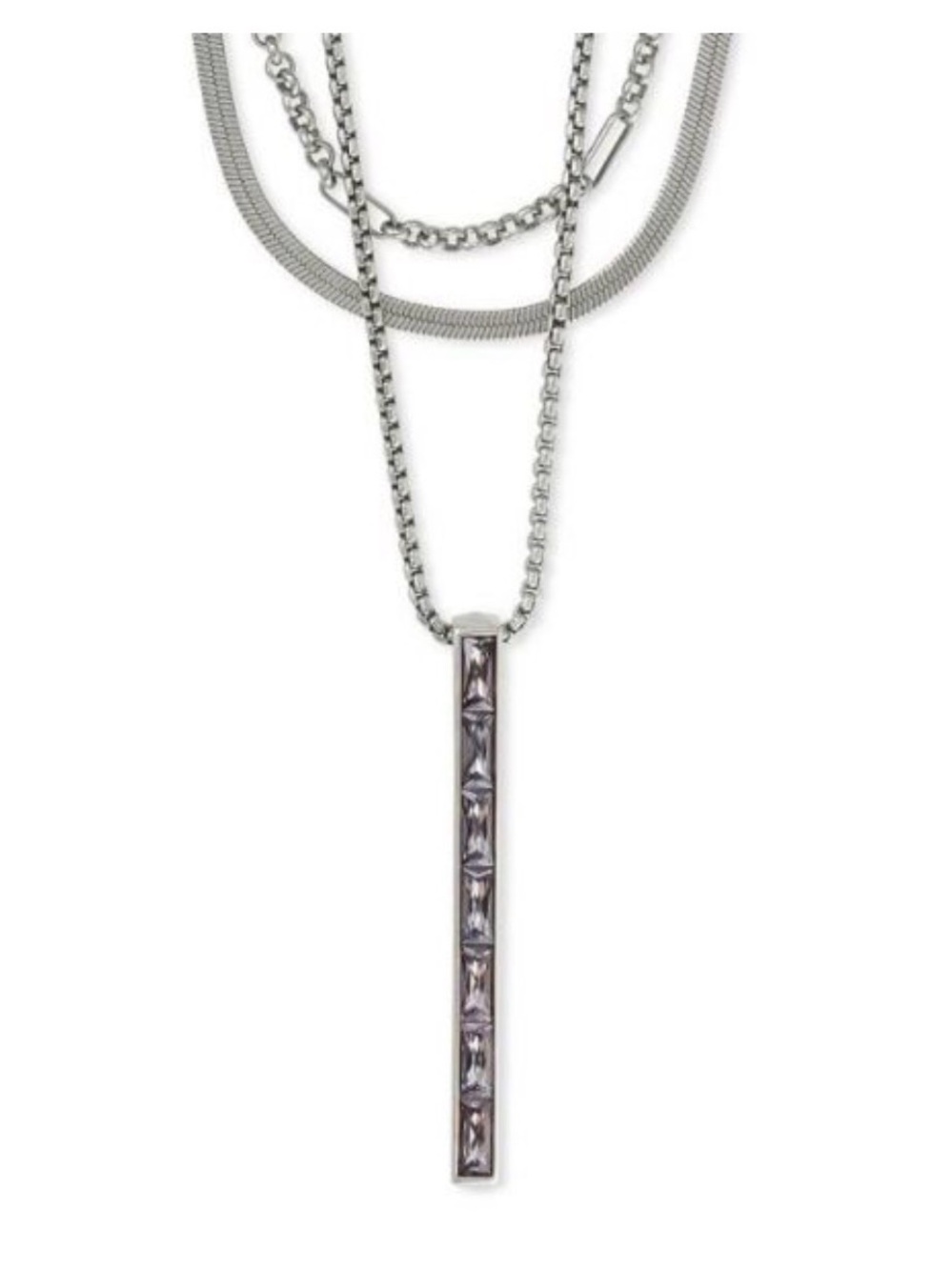 Kendra Scott- Long Silver Bar Pendant Necklace with Crystal Accents